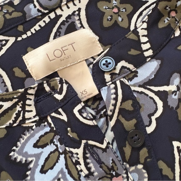 LOFT Navy Floral Button Front Floral Dress - Picture 3 of 6